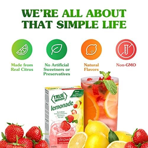 True Lemon Strawberry Lemonade 10ct (Pack of 12) - Drink Mix - No Artificial Sweeteners, Low Calorie - Powdered Drink Mixes & Flavors - Water Flavor Packets & Water Enhancer with Stevia