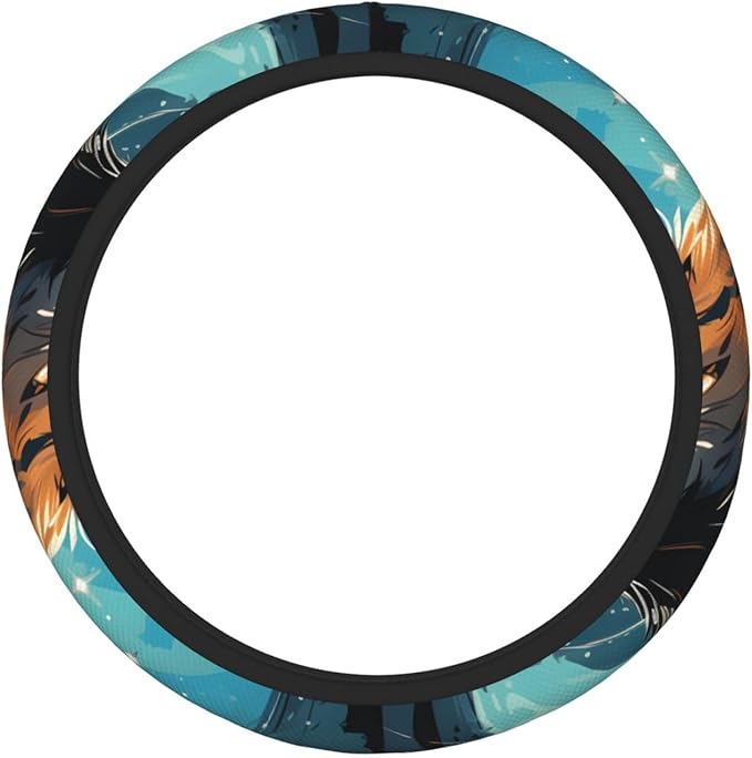Steering Wheel Cover Polyester Thick Non-Slip Car Steering Wheel Cover Protector Universal 15 Inch, A Wolf That overlooks Everything