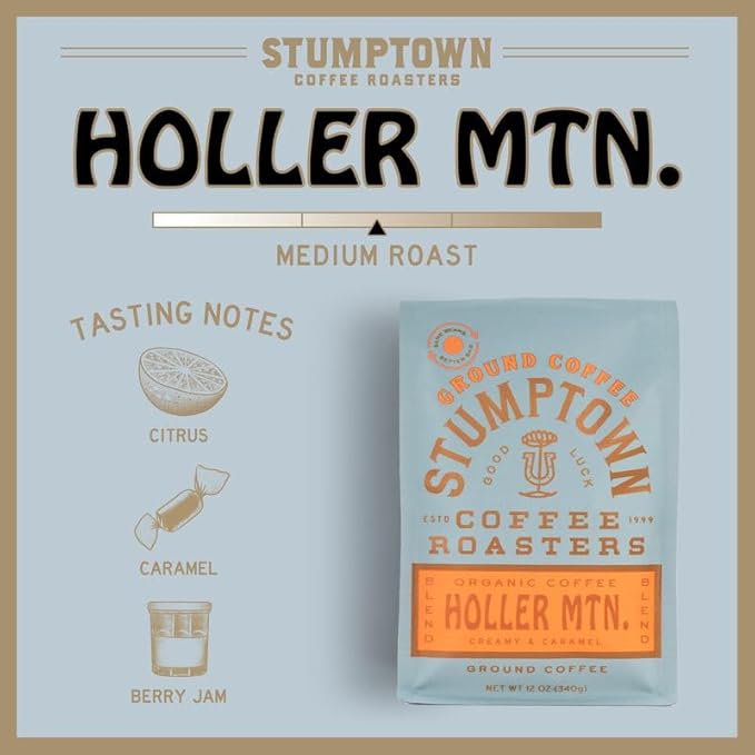 Stumptown Coffee Roasters, Organic Medium Roast Ground Coffee, 100% Arabica Coffee - Holler Mountain 12 Ounce Bag, Flavor Notes of Citrus Zest, Caramel and Hazelnut