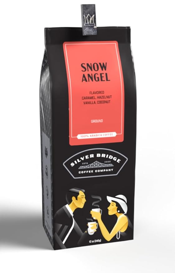 Silver Bridge Coffee Company Flavored Coffee Snow Angel | 12oz Flavored Ground Coffee | Coconut, Vanilla, Caramel and Hazelnut Flavoring | Specialty Flavored Coffee
