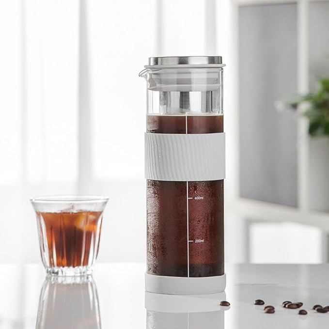 Portable Airtight Cold Brew Iced Coffee Maker Tea Infuser -800ml Cold Brew Coffee Kettle Brewing Glass Carafe Pitcher Easy to Use