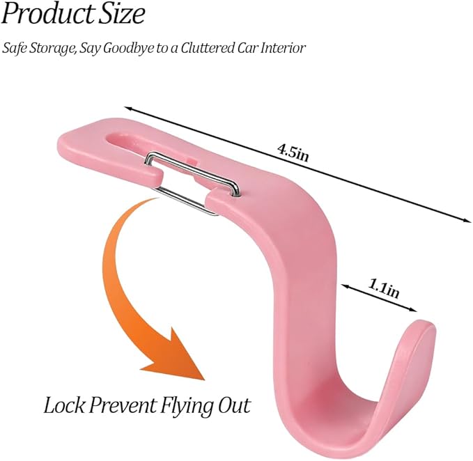 4PCS Car Seat Headrest Hook, Multifunctional Vehicle Seat Back Hanger Holder for Purse Handbag Umbrella, Automotive Interior Backseat Storage Organizer, Universal for SUV Van Truck (Pink)
