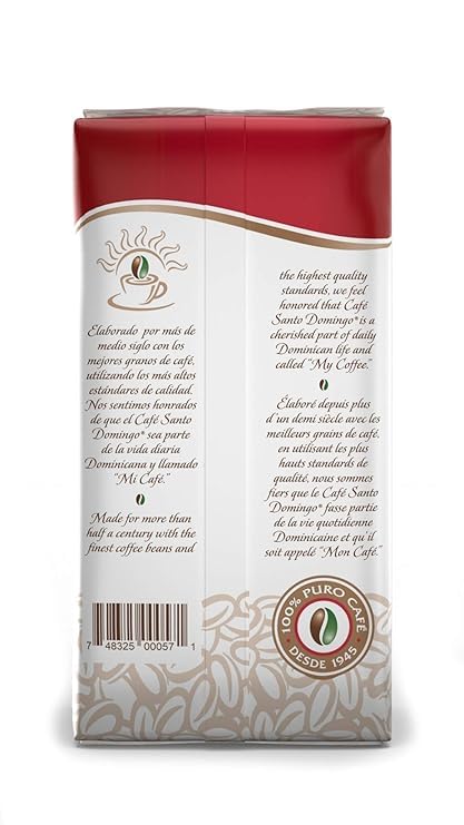 Café Santo Domingo, 16 oz Bag, Ground Coffee, Medium Roast - Product from the Dominican Republic (Pack of 4)