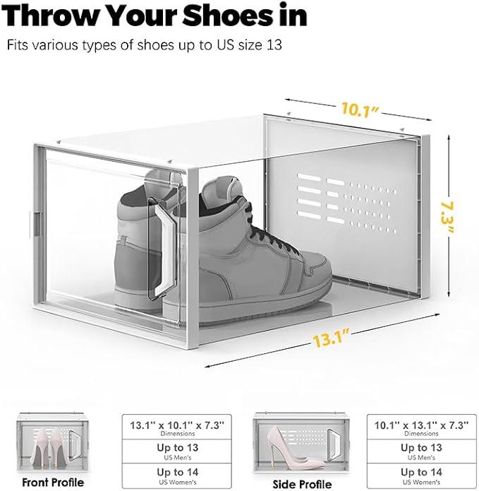SEE SPRING XX-Large Shoe Storage Box Fit Size 14, Clear Plastic Stackable Shoe Organizer for Closet, Space Saving Sneaker Shoe Rack Containers Bins Holders for Entryway, 12 Pack Clear