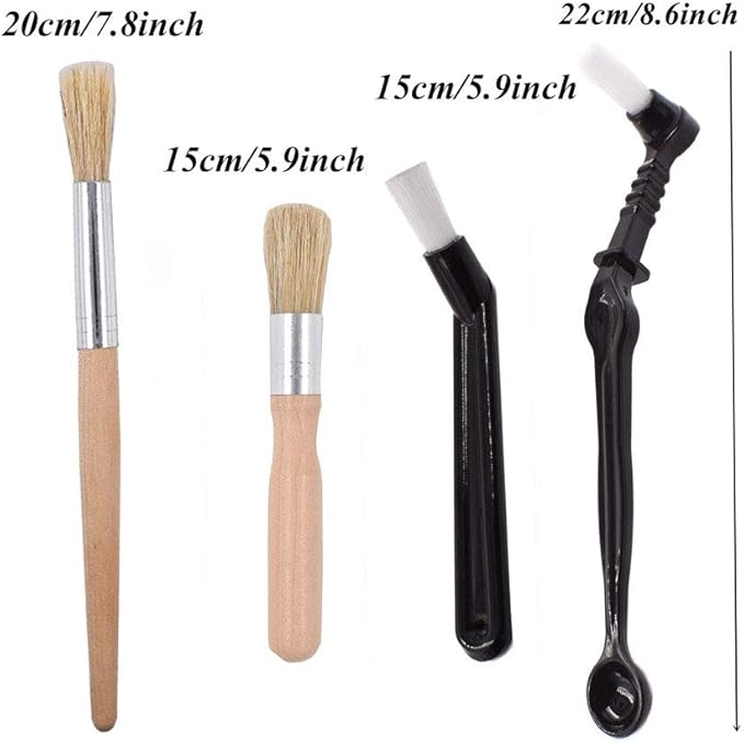 Coffee Machine Cleaning Brush Set - 4 Piece Set Including Wooden and Nylon Brushes for Grinders and Group Heads