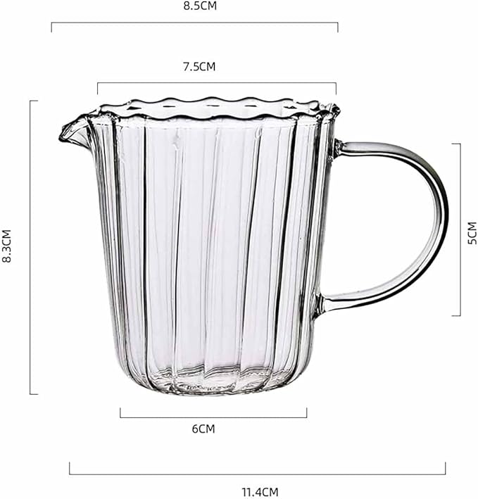 CHOOLD Elegant Wave Shaped Clear Glass Creamer Pitcher - Milk Creamer Jug for Kitchen, Set of 2, 8.5 oz