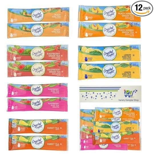 Pitcher Packets Drink Powder - 12 (2-quart) Sugar Free Variety Pack with Peach, Sweet, Peach Mango Green, Lemon Iced, Raspberry Green Tea