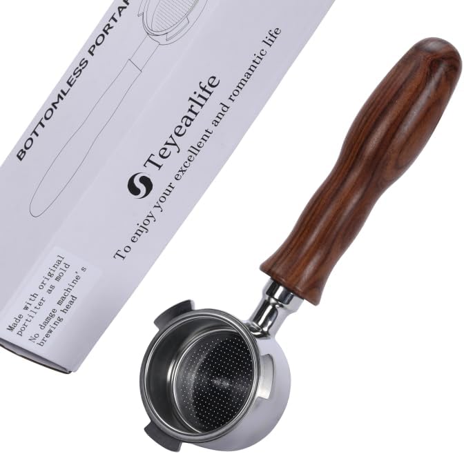 51mm 3ears Bottomless Portafilter Compatible with CASABREWS CM5418,CM5418,3700Essential and 5418Pro,Stainless Steel and solid wood