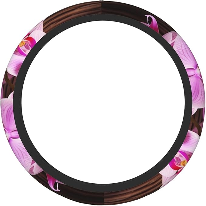 Elastic Steering Wheel Cover, Orchid Flower Car Wheel Covers for Women Men Anti-Slip Steering Wheel Protector Car Accessories, Universal 15 Inch Fit Auto, Suvs, Truck
