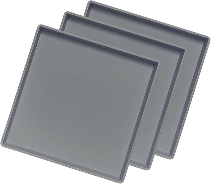 Gray Square Tray 11 Inch - 3 Pack Organization | Multi-Purpose Tray for Ottoman, Coffee Table, Dresser, Bathroom Countertop & Kitchen | Organizer for Makeup, Jewelry, Remote & Snacks