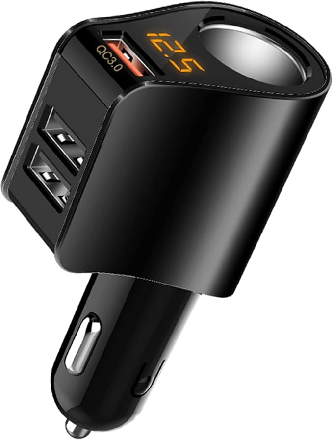 LIHAN 3 USB Car Charger, QC3.0 Output, Cigarette Lighter Adapter, 12V/24V Outlet Plug, Voltage Meter, Compatible for iPhone,iPad, Samsung, USB Charging Devices