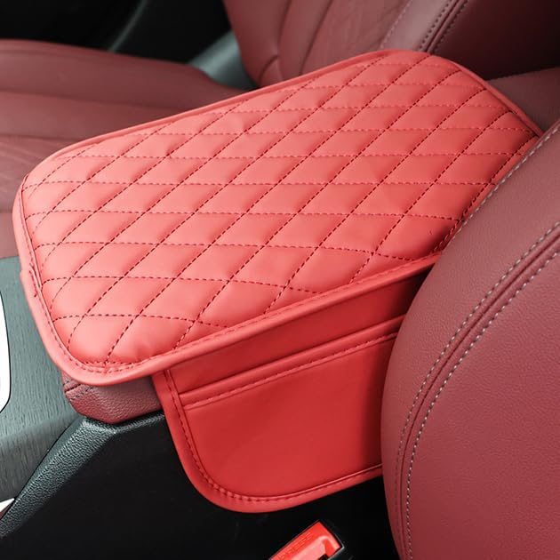 Car Center Console Cover for Jeep Compass 2006–2025 2026 MK/MP, Waterproof Anti-Scratch Leather Armrest Pad, Console Cushion with Side Storage Pocket, Soft Padding Auto Armrest Mat,E-Brown