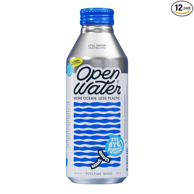 Open Water Still Bottled Water with Electrolytes in 16-oz Aluminum Bottles (1 Cases, 12 bottles - Still) | BPA-free and Eco friendly