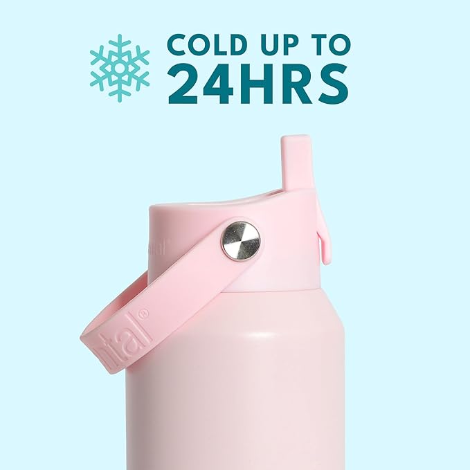 Elemental 40oz Insulated Water Bottle with Straw - 100% Leak-Proof Stainless Steel Core Water Bottles for Travel, Sports and Gym - Double Wall Insulation & BPA Free - Blush Pink