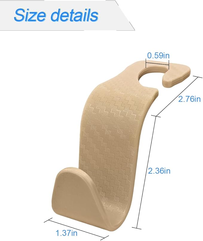 Car Seat Headrest Hook, 4 Pack Auto Seat Hanger Storage Organizer for Purse Handbag Coats Grocery Bags, Car Interior Accessories, Universal Vehicle Backseat Plastic Hanging Hook (Beige)