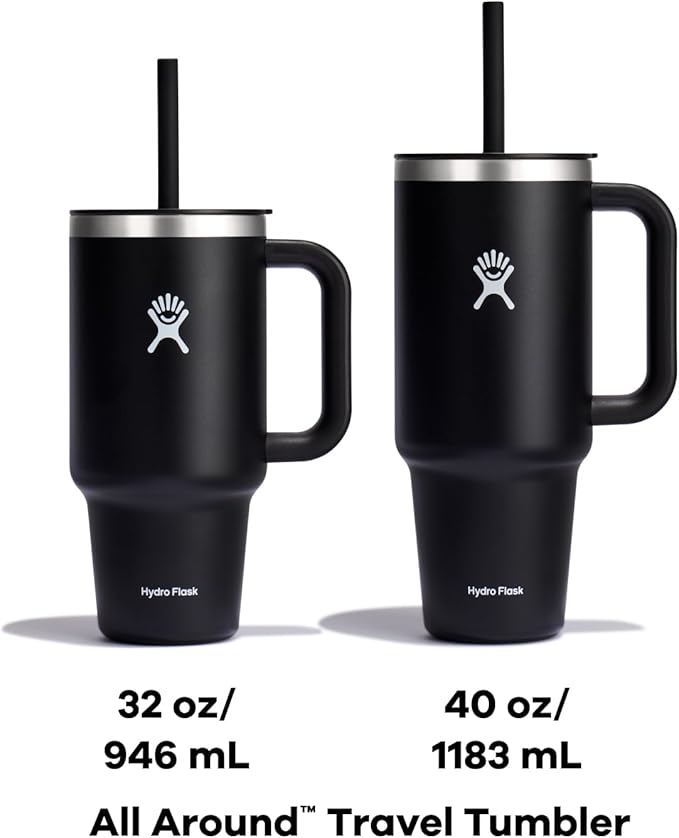 Hydro Flask Travel Tumbler with Handle, Lid and Straw - Insulated Stainless Steel in 40 Oz Trillium