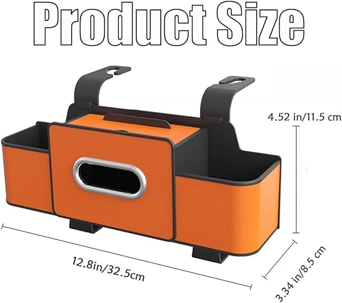 3-in-1 Car Backseat Organizer, Car Organizers and Storage Box with 2 Cup Holders & 4 Hooks, Multifunctional Car Seat Back Storage Box with Tissue Box, for Phone, Snacks, Drinks, Handbag (Black, 2PCS)