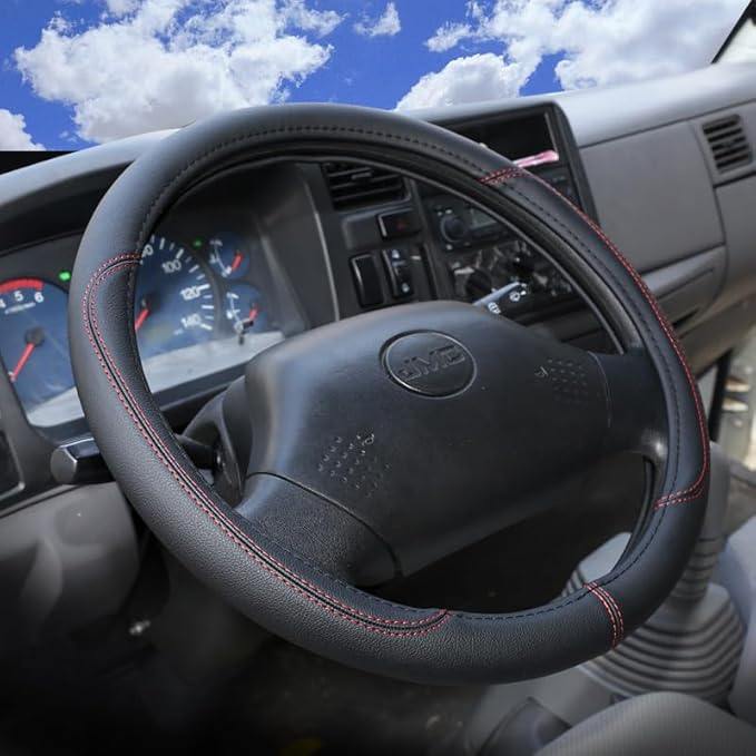 Product Truck Steering Wheel Cover PU Leather Anti Slip Anti Rub Four Season Universal 16 17 18 19inch (Black, 16inch)