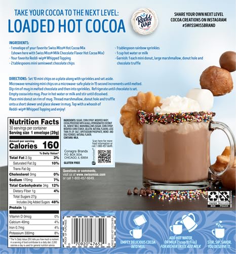 Swiss Miss Chocolate Hot Cocoa Mix With Marshmallows, Hot Cocoa Bar Supplies, 1.38 oz., Envelopes (Pack of 60)