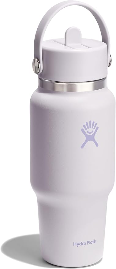 Hydro Flask Travel Water Bottle - Insulated Stainless Steel - Wide Straw Lid, Non Spill, Leakproof in 24 Oz Cloud Pink
