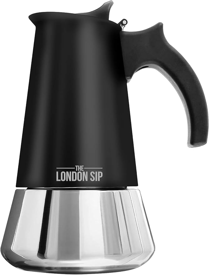 London Sip Stainless Steel Stovetop Espresso Maker Moka Pot Italian Coffee Percolator, Matte Black, 3 Cup