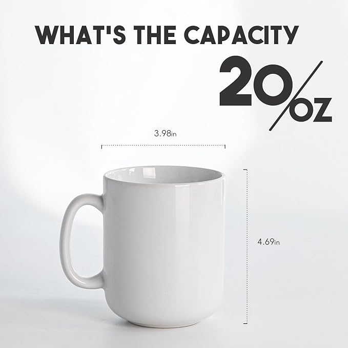 harebe 20 OZ Large Coffee Mug, Smooth Ceramic Tea Cup for Office and Home, Big Capacity with Handle, White