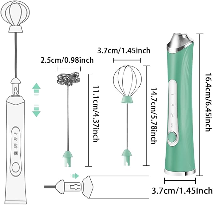 Rechargeable Milk Frother Handheld For Coffee,3 Speeds Frother Wand With Stand, Batidora De Mano Electrica,Coffee Frother With 2 Heads,Drink Mixer Electric Handheld,Kitchen Essentials (Green 1)