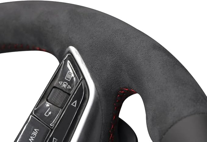MEWANT Hand Sew Black Genuine Leather Dark Gray Athsuede Steering Wheel Wrap for Audi A6 A6 Allroad A7 RS 6 Avant RS 7