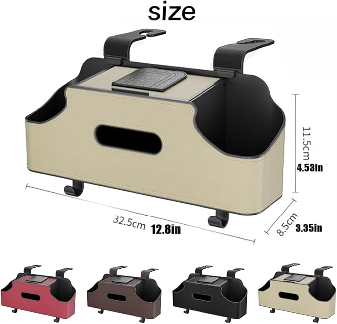 3-in-1 Car Backseat Organizer, Multifunctional Car Seat Back Storage Box, Car Storage Organizer with Cup Holders Tissue Box for Travel, Road Trip (Beige)