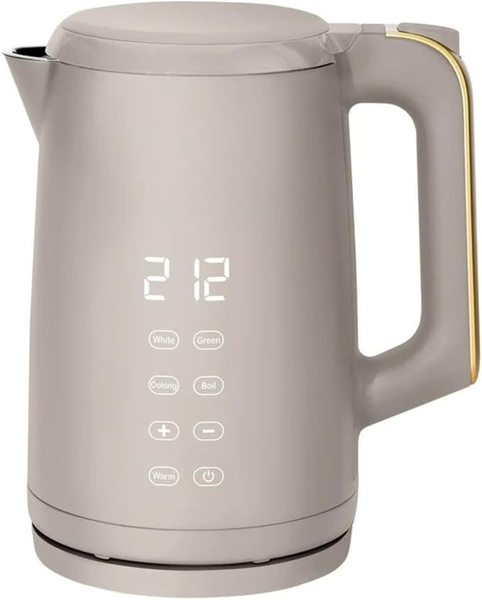 Electric Gooseneck Kettle 1 Liter 1200W, Stainless Steel, Pour Over Coffee Tea, Auto Shut-Off, 360° Cordless Power Base (Porcine Taupe 1.7L)