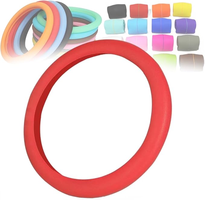Cool Non-Slip Silicone Steering Wheel Protector, Universal Car Steering Wheel Protective Cover, Non-Slip Silicone Ultra Thin Steering Wheel Cover (Red)