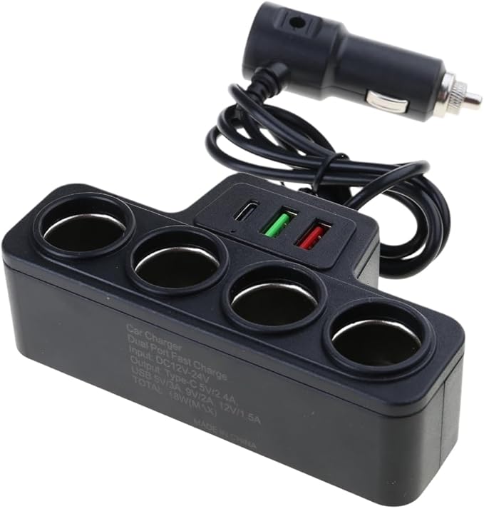 Portable Car Charger 12V/24V Power Socket Splitter Fast Charging Adapter 120W