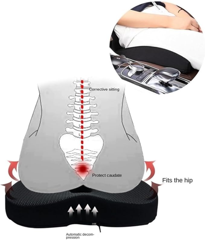 Heightening Wedge Car Seat Cushion Pad for Driving with Comfort Memory Foam, Curved Design Closely Adheres to the Lumbar Spine and Buttocks, Relieving Fatigue Broader Vision (Waist Cushion,Light grey)
