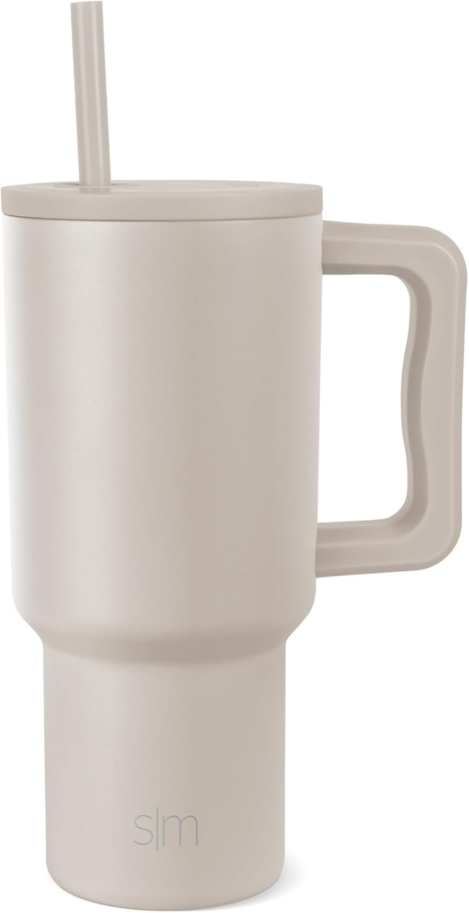 Simple Modern 30 oz Trek Tumbler with Handle and Straw Lid | Cup Holder Friendly Insulated Stainless Steel Travel Mug | Almond Birch