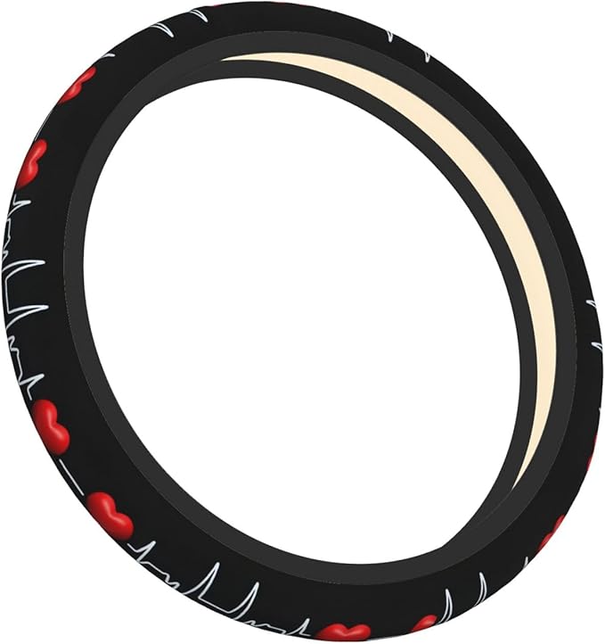 Red-Love-Trace Universal Fit Steering Wheel Cover for Car, Truck, and SUV, Durable Steering Wheel Protection