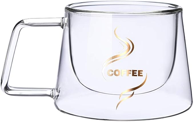 Double Wall Glass Coffee Mug With Handle Cup Heat Insulation Clear Coffee Mugs Double Layers Drinkware Tea Milk Latte Espresso Cappuccino Juice Beverages Water Iced Tea 4oz Dishwasher Safe