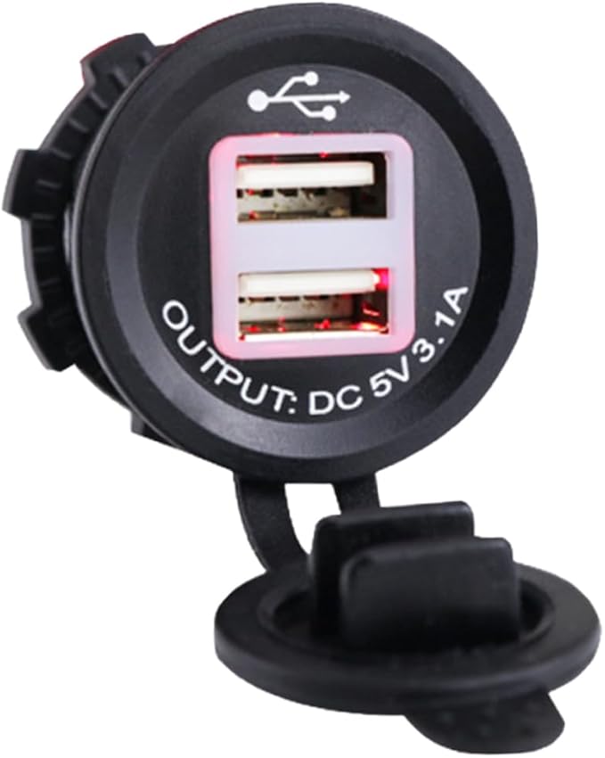 5v Dual USB Car and Motorcycle Charger Socket for Mobile Devices Suitable for Vehicles Powers Two Devices Simultaneously Indicator