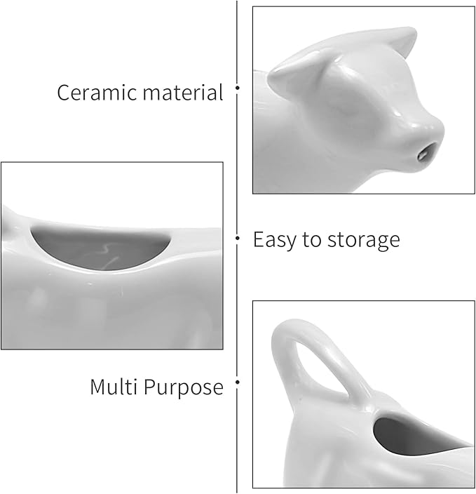 Ceramic Cow Shape Creamer and Sauce Jug, 100ML Mini Milk Pitcher for Coffee, Tea, Kitchen