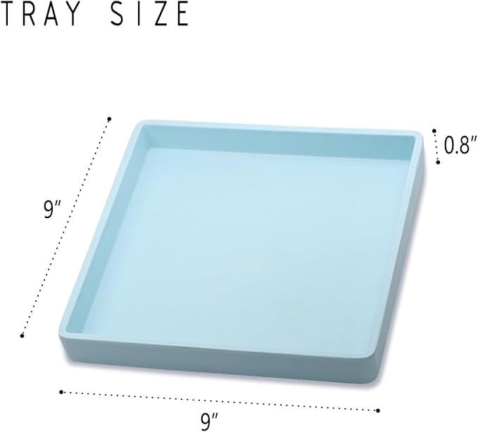 Small Square Tray (9 inch) 3 Pack, Durable Blue Tray for Desserts & Organization, Lightweight for Coffee, Drinks, Party, Seasoning, Perfume and Display.