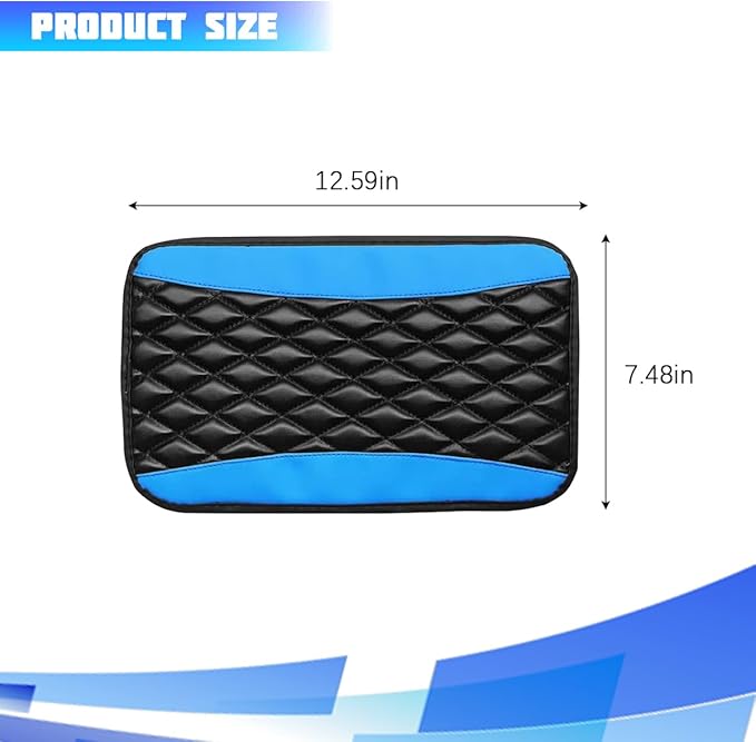 Car Center Console Cover, Comfortable PU Leather Vehicle Armrest Storage Box Cushion Pad, Anti-Scratch Automotive Interior Arm Rest Cover Protector, Universal for Truck SUV Sedan (Blue)