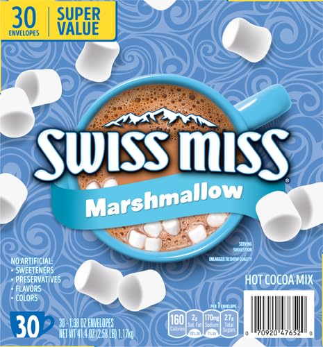 Swiss Miss Chocolate Hot Cocoa Mix With Marshmallows, Hot Cocoa Bar Supplies, 1.38 oz., Envelopes (Pack of 60)