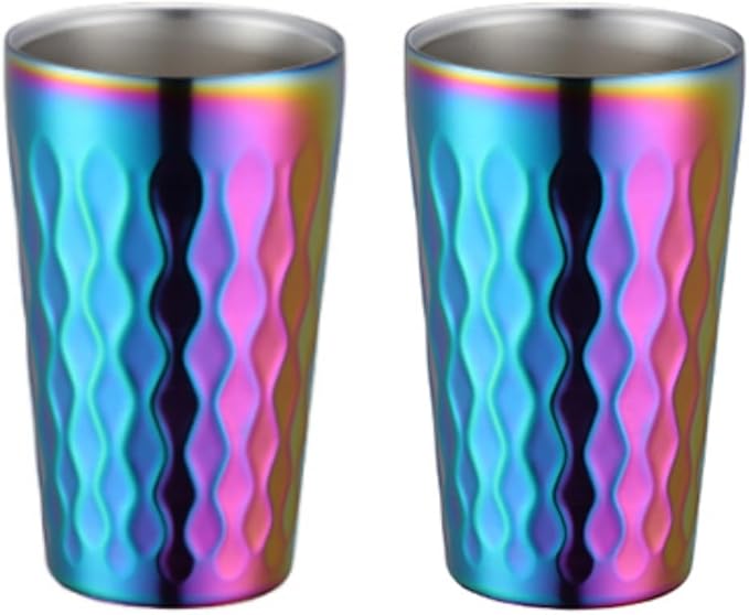 10oz Stainless Steel Cup Set, 2Pcs Double Wall Metal Cup，Vacuum Stackable Insulated Portable Drinking Tumblers Unbreakable Glasses，for Home Outdoor Restaurant(Rainbow Color)
