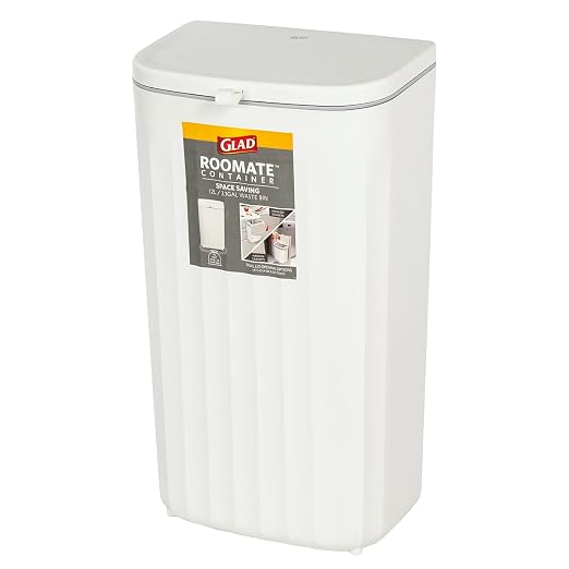 Glad Roomate Under Counter Waste Bin | Space Saving Small Trash Can for Kitchen Cabinet, Bathroom or Office | Dual Lid for Ease of Opening, 12 Liter, White