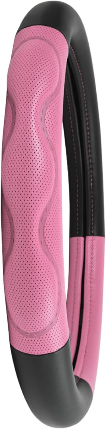 GG Grand General 54081 18 inches Deluxe Plus Steering Wheel Cover Full Black with Pink Comfort Pad