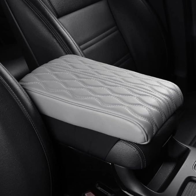 AIIONP Leather Car Armrest Box Pad, Universal Car Center Console Cover Pad, PU Leather Car Armrest Seat Box Cover Protector, Center Console Armrest Pad for SUV, Truck, Car (Grey, Wave Pattern)