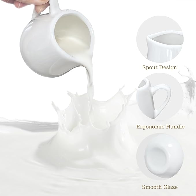 12 Pack 3 Oz Mini Ceramic Creamer Pitcher, Small Porcelain Syrup Pitcher Coffee Creamer Dispenser with Handle for Milk Sauce Coffee Tea Salad Dressing Cream, White