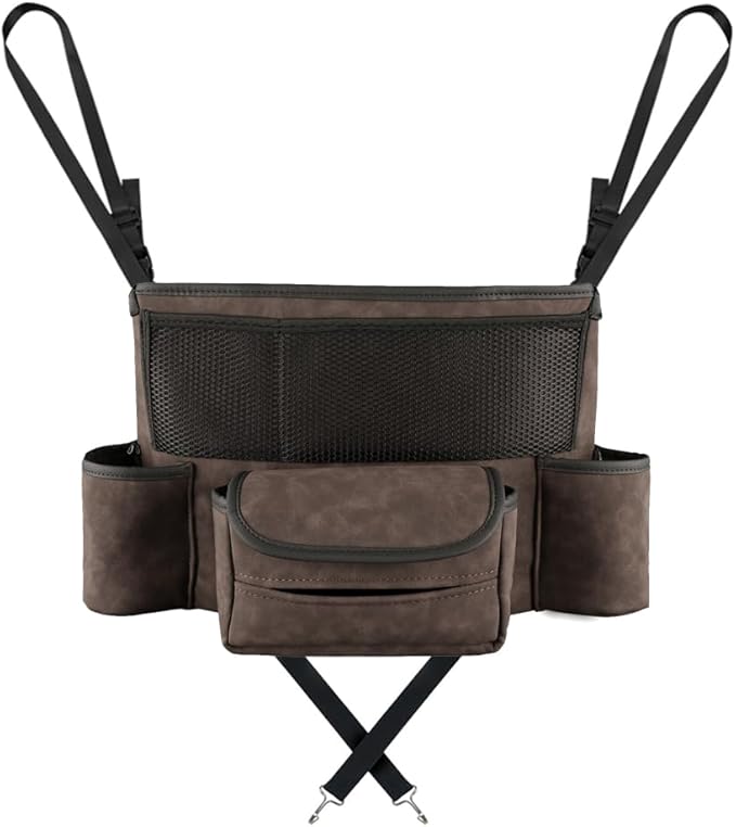 Car Handbag Holder Between Seats Car Organizer, Leather Large Capacity Car Purse Holder for Front Seat, Seat Back Net Bag Double-sided Tissue Storage Handbag Holder Car Divider (Brown)