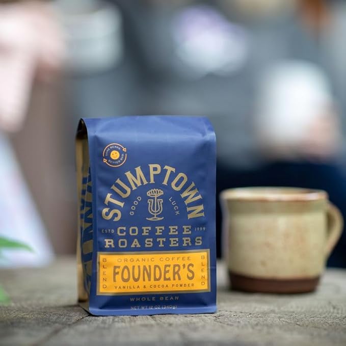 Stumptown Coffee Roasters, Founder's Blend, 100% Arabica Coffee - Organic Whole Bean Coffee, 100% Arabica Coffee - 12 Ounce Bag, Flavor Notes of Vanilla and Cocoa Powder