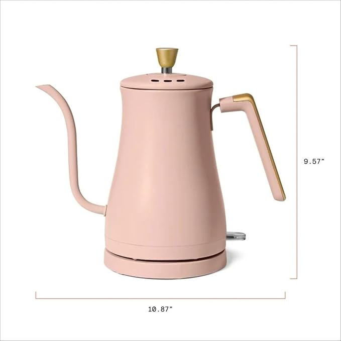Electric Gooseneck Kettle 1 Liter 1200W, Stainless Steel, Pour Over Coffee Tea, Auto Shut-Off, 360° Cordless Power Base (Rose)