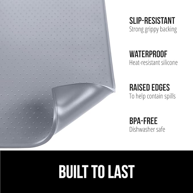 GORILLA GRIP Silicone Coffee Mat, Espresso Machine Bar Accessories, Keep Kitchen Counters Clean, Stays in Place, Waterproof and Heat Resistant Dish Drying Mats, Home Decor Essentials, 10x14, Gray